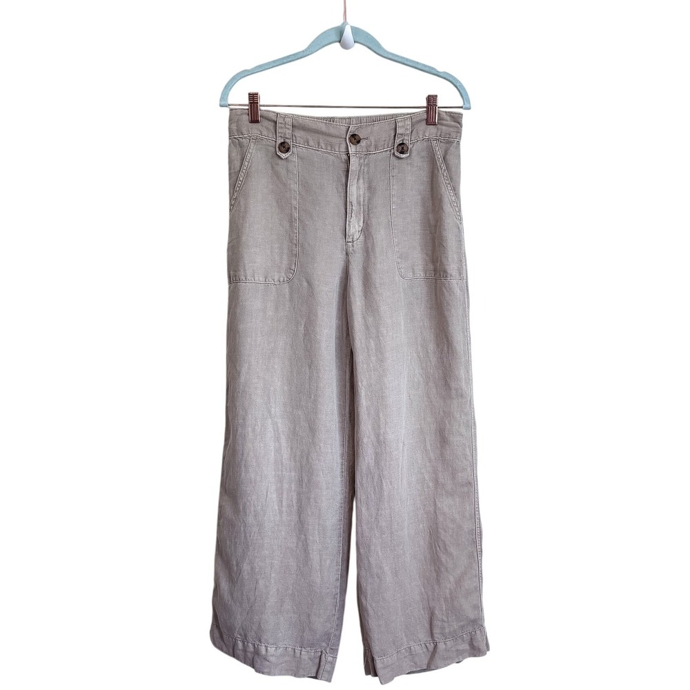 Cynthia Rowley Womens Linen Wide Leg Crop Euro Summer Pants Size 6 Tan Coastal